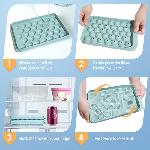 WIBIMEN 1" Round Ice Cube Tray with Lid - 1 Pack, Blue