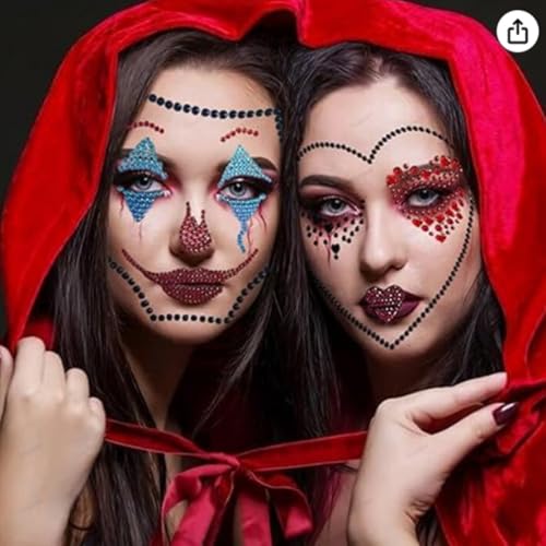 ASVNRES Clown Face Gems 3D Rhinestone Makeup Stickers for Halloween