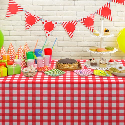 3 Pack Red Gingham Disposable Tablecloths - 54x108 Inch