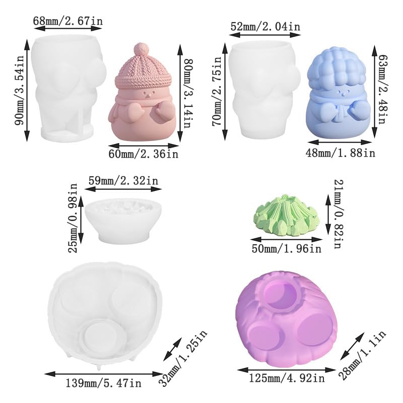Snowman and Bonfire Silicone Candle Molds - 4 Pieces for DIY Candle, Resin, Soap, Clay Crafts