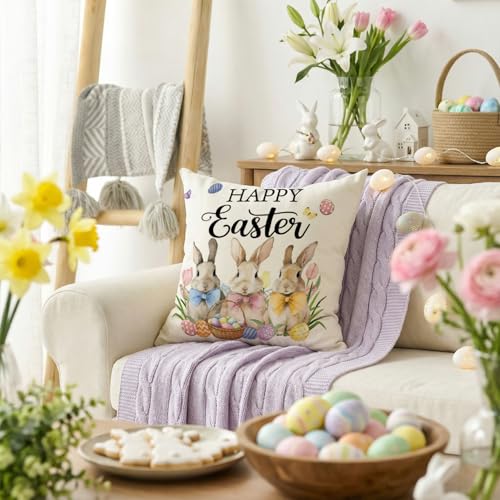 Easter Bunny Throw Pillow Cover - 18x18 Inch Polyester Cushion Case