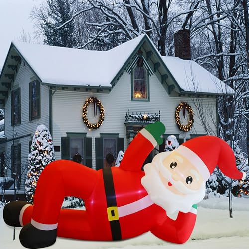 Giant Inflatable Christmas Santa Claus - 12FT Lighted Outdoor Holiday Decor with Built-In LED Lights - Santa Variation