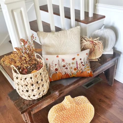 Floral Pumpkin Fall Pillow Cover 12x20 - Machine Washable