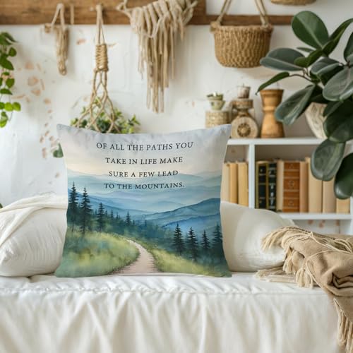 Watercolour Mountain Throw Pillow Cover 18x18, Soft Flannelette Nature Decor