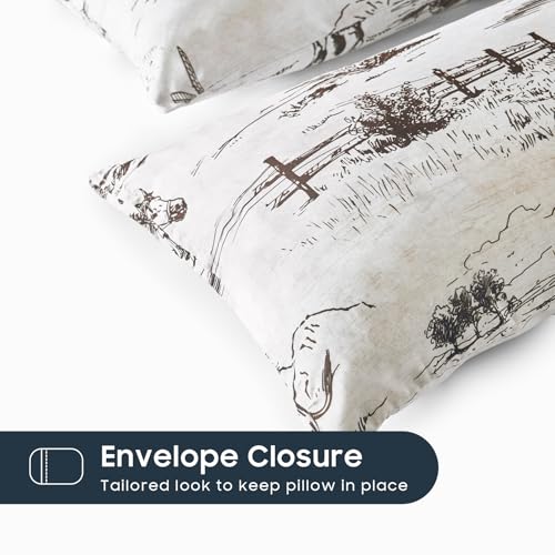 Western Pillow Cases Set of 2 - Rustic Cowboy Design, 20x26 Inches, Beige Brown