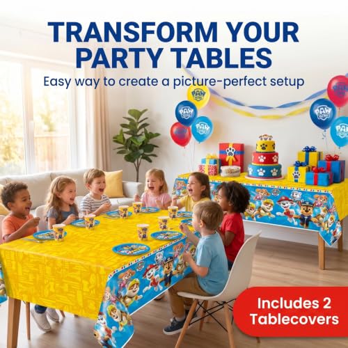 Paw Patrol Birthday Tablecloths - 2-Pack Plastic Table Covers, 54 x 84 Inch