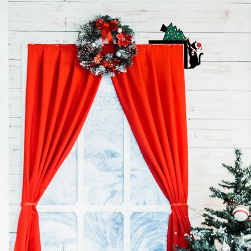 Funny Black Cat Christmas Door Topper - Holiday Window & Wall Decor - Black Cat 2