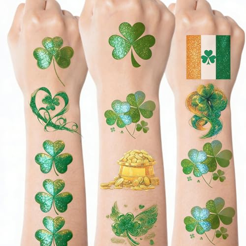 VERKSTAD 24 Sheets St. Patrick's Day Glitter Shamrock Temporary Tattoos