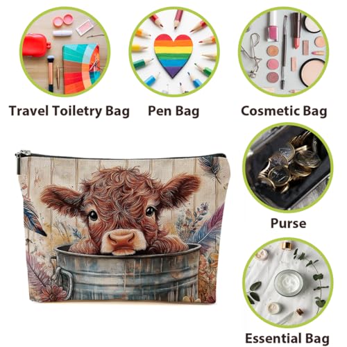 Cow Floral Makeup Bag Western Ranch Toiletry Pouch Travel Storage