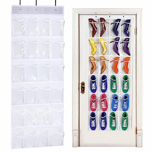 QUMENEY 24-Pocket Over-The-Door Shoe Organizer, Hanging Mesh Holder - 1pc