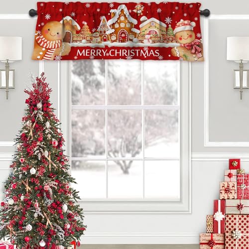 Christmas Gingerbread Man Valance for Windows 52x18 Inch Kitchen Bedroom Decor