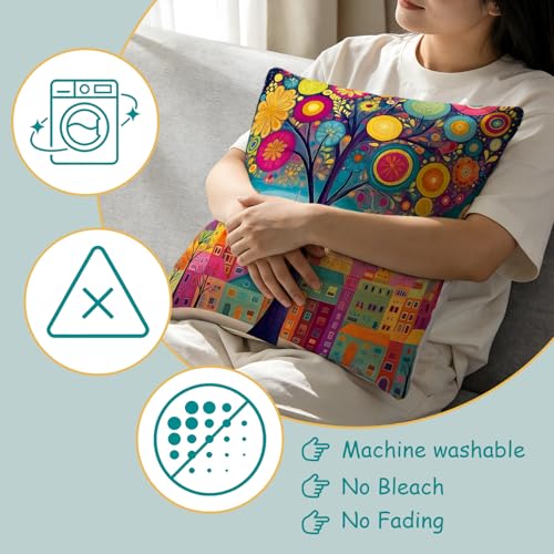 Colorful Boho Pillow Covers 18x18 - Set of 4 Decorative Cushions