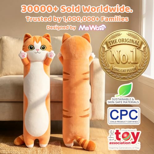 Mewaii 43-Inch Orange Long Cat Plush Body Pillow - Cute Kawaii Gift