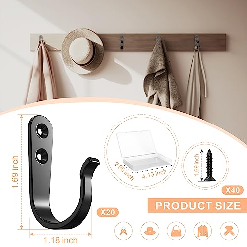 BREYDROK 20-Pack Heavy Duty Black Metal Wall Hooks, Single Prong Coat Hooks