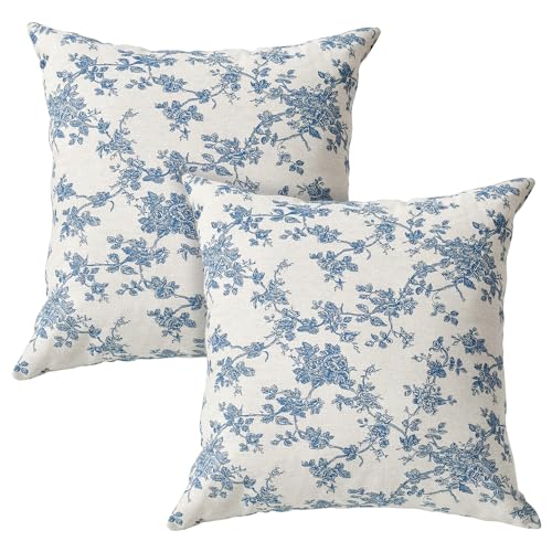 AVOIN colorlife Chinoiserie Blue White Pillow Covers 18x18 Inch Set of 2