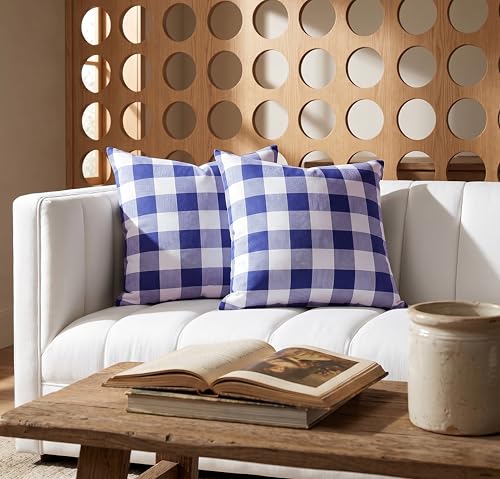 Buffalo Plaid Pillow Covers 18"x18" - Blue & White (Pack of 2)