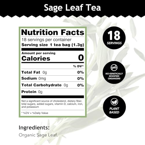 Buddha Teas Organic Sage Leaf Herbal Tea - Caffeine Free, 18 Bags