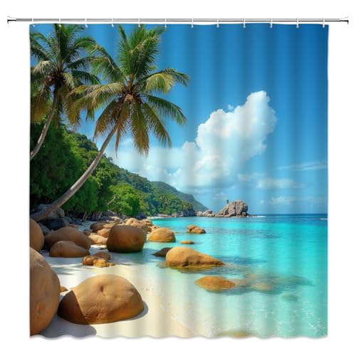 Tropical Palm Trees Shower Curtain | 70" x 70" Blue Sky Design