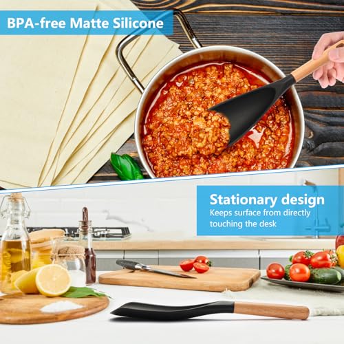 Silicone Cooking Spoon with Wooden Handle - Heat-Resistant Spatula