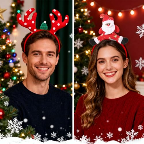 3Pcs Christmas Headbands - Santa Claus & Elk Antlers Hair Accessories