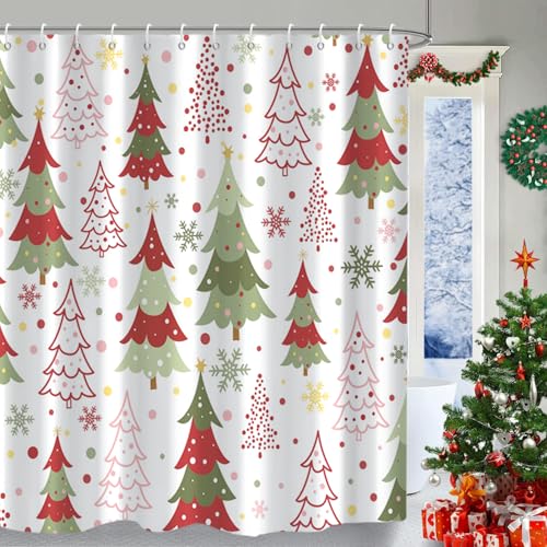 Merry Christmas Shower Curtain - Waterproof Holiday Decor 72"x72"