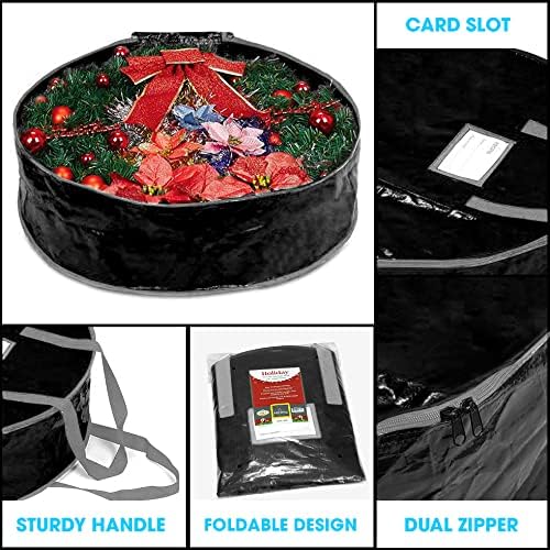 Propik Wreath Storage Bag - Tear Resistant Holiday Garland Container with Heavy Duty Handles | 24” x 24” x 8” (Black)