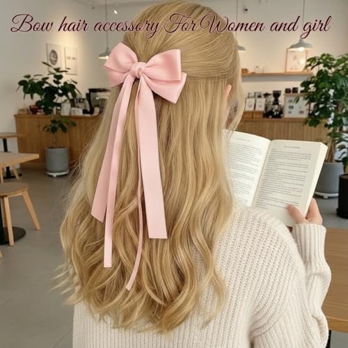 Awpeye 3 Pack Large Pink Satin Hair Bows with Alligator Clips