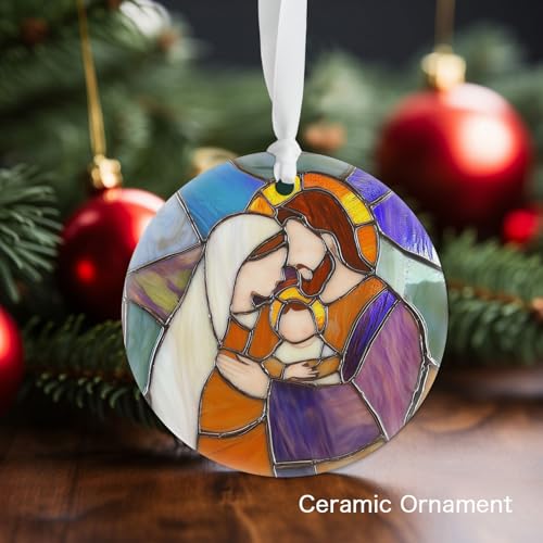 Stained Glass Nativity Ornament - Mary, Joseph & Baby Jesus