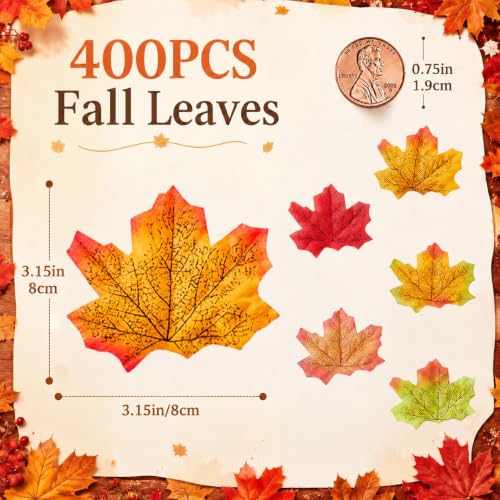 Green Fake Fall Leaves 400 Pcs Autumn Maple Leaf Decor for DIY & Weddings