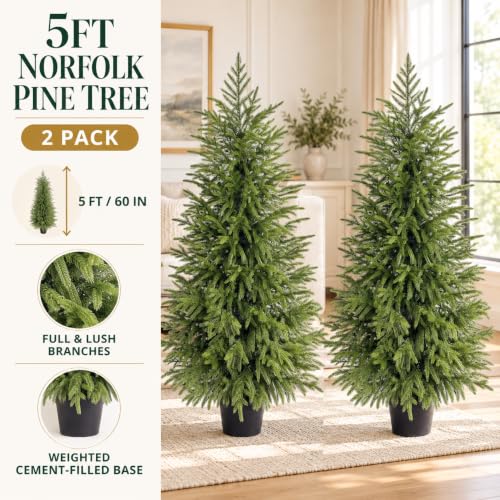 2Pack 5FT Artificial Norfolk Pine Tree - Indoor & Outdoor Decor