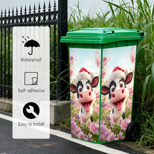 Funny Cow Floral Garbage Can Sticker Decal - 14.57x32.28 in