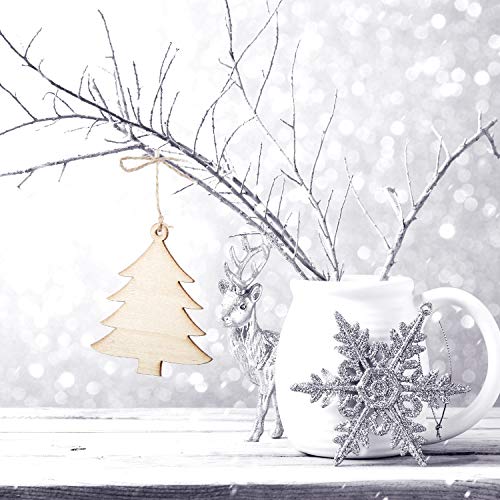 50 Pcs Wooden Christmas Tree Cutouts with Jute Ropes - Holiday Decor & Craft Supplies