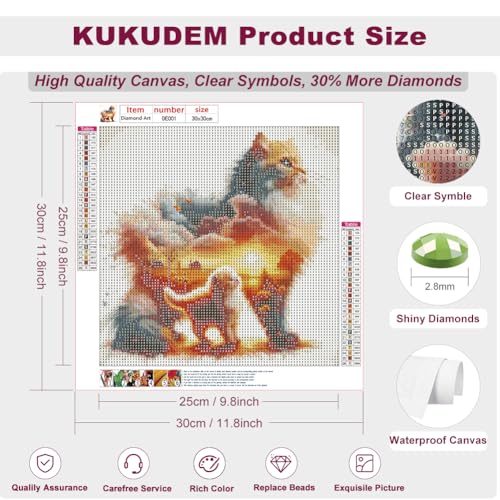 KUKUDEM Cat Diamond Painting Kit - 5D DIY Craft for Home Decor