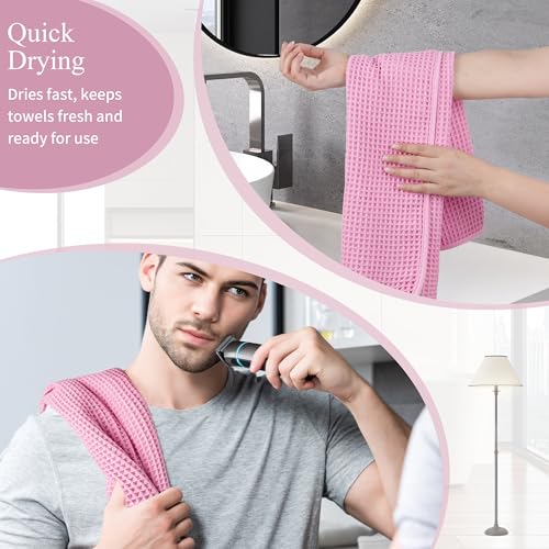 MICROFI Microfiber Waffle Hand Towels - 16x30 Inch, 2-Piece Set (Pink)