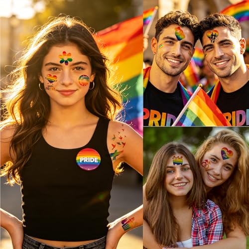 Pride Temporary Tattoos - 20 Sheets LGBT Rainbow Stickers for Adults