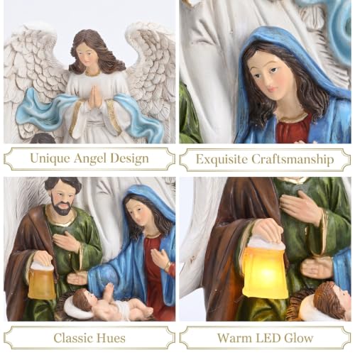 Valery Madelyn Christmas Nativity Scene with LED Light - Red Gold, 7.3"