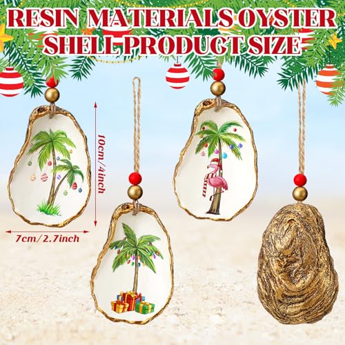 Christmas Oyster Shell Ornaments Set - Resin Decor with Festive Prints