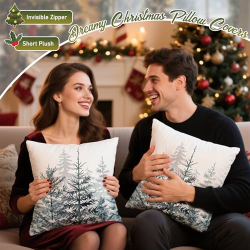 Blue Christmas Tree Pillow Covers 20x20 Inch Set of 2 - Artmag