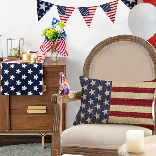 RABUSOFA 4th of July Patriotic Pillow Cover 12x20 - Vintage American Flag