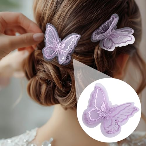 Purple Embroidery Butterfly Hair Clips Double Layer Lace Barrettes 5pcs