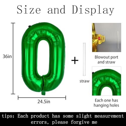 Keyali 40 Inch Number 0 Foil Helium Balloon Green Birthday Party Decor