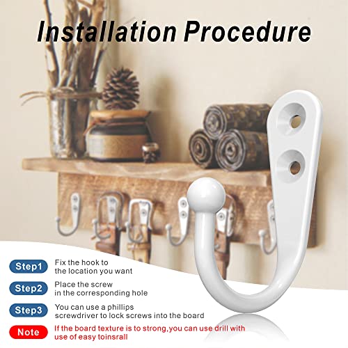 PRIGVOT 15-Pack White Wall Mounted Coat Hooks - Heavy Duty Zinc Alloy Hangers