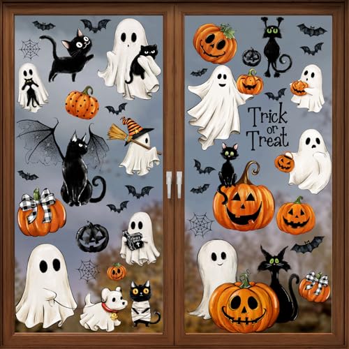 87 PCS Halloween Window Clings - Vintage Ghosts, Pumpkins & Cats