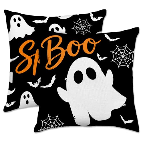 Halloween Pillow Covers Set of 2 | 18x18 Inch Ghost Decor