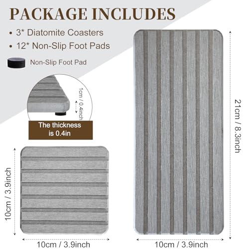 Diatomite Stone Tray Set - 3-Piece Soap Holder & Coasters
