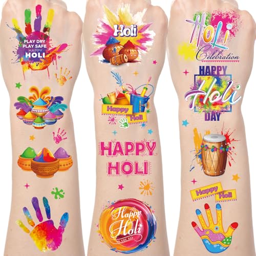 Holi Hai Temporary Tattoos 120 Pcs Festival of Colors Party Favors