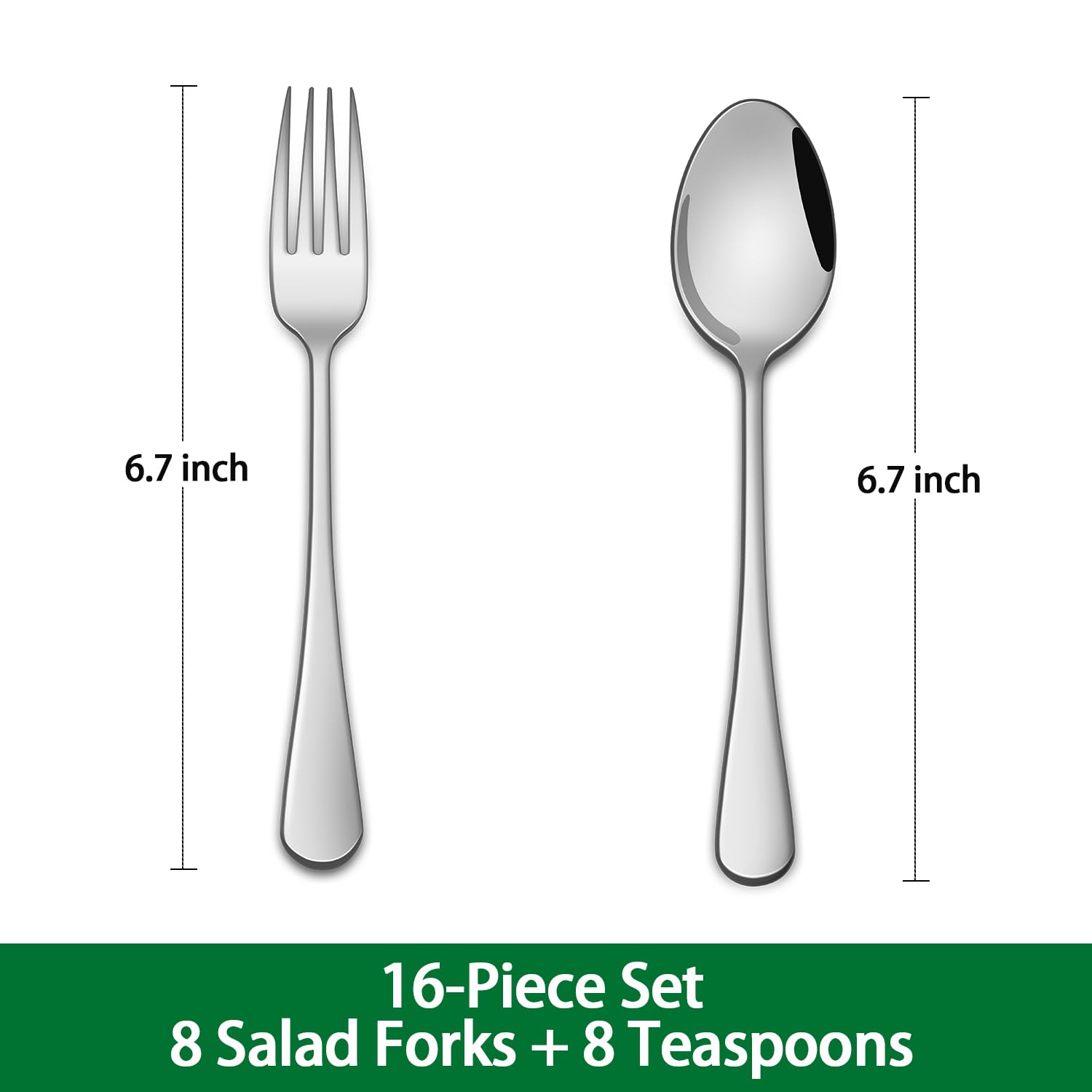 Salad Forks And Teaspoon,6.7 Inches Stainless Steel Dessert Spoons And Forks,Set Of 16 Dishwasher Safe Silverware Fork And Spoon For Home,Restaurant