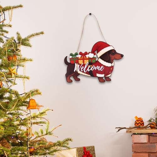 Christmas Dachshund Wooden Sign - Holiday Welcome Door Decor for Dog Lovers