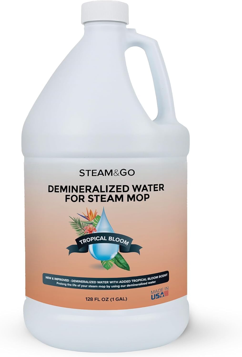Steam & Go Demineralized Water | PVC-Free Floor Cleaner for All Steam Mops - Tropical Bloom, 128 Fl Oz