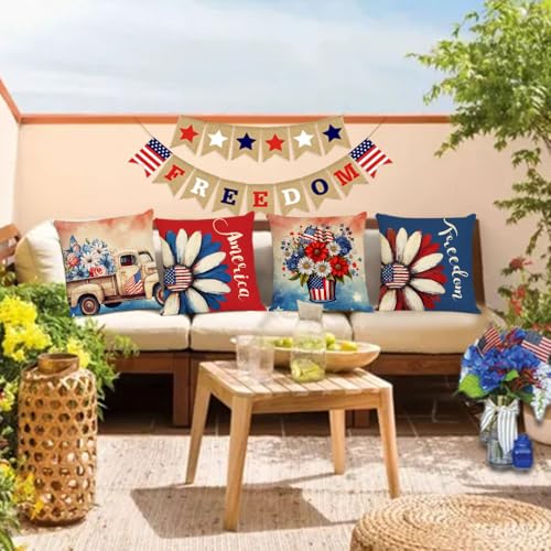 YeeJu 4-Pack 4th of July Patriotic Throw Pillow Covers 18x18